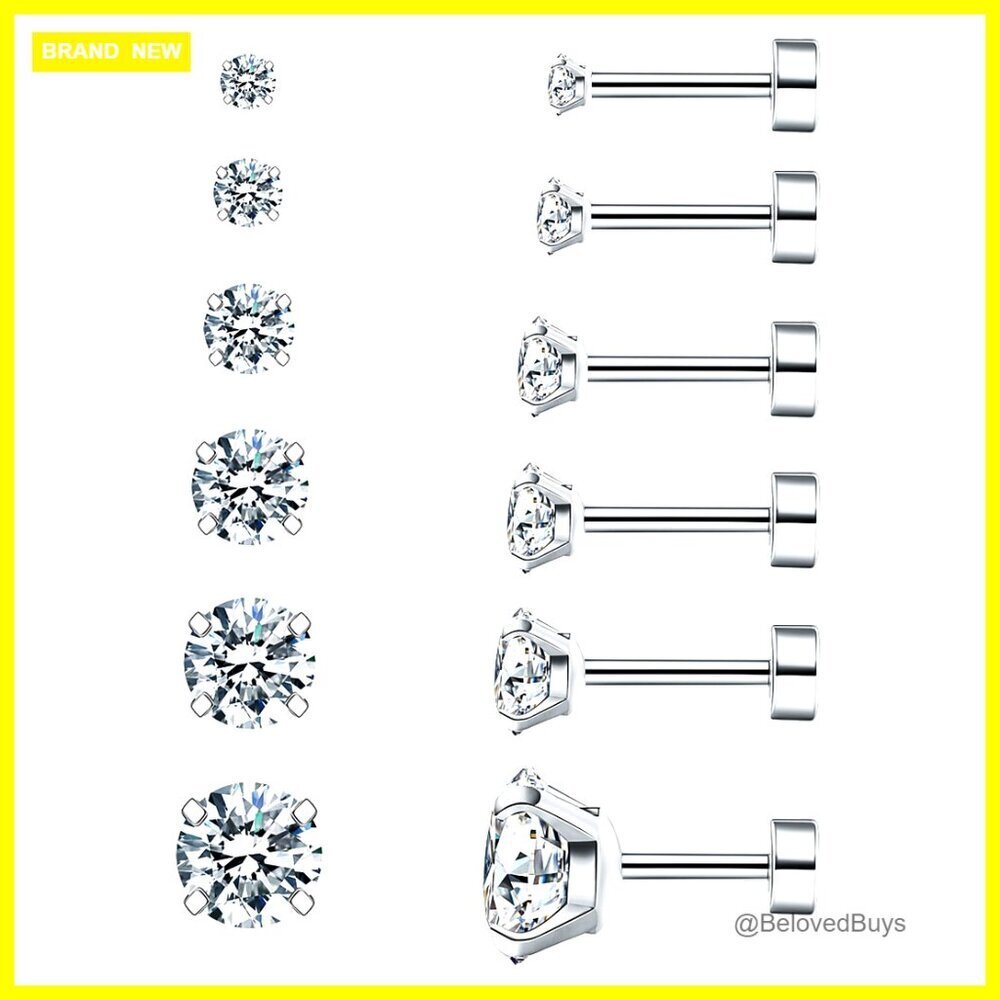 Hypoallergenic Surgical Steel Cubic Zirconia Earrings Screw Back Studs
